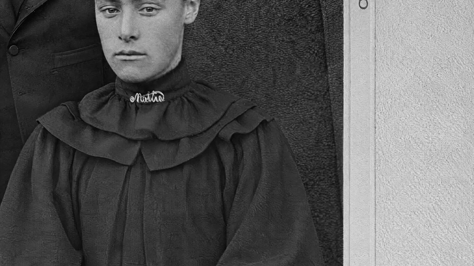 Restored glass-plate portrait of a young woman, scratches and fading removed