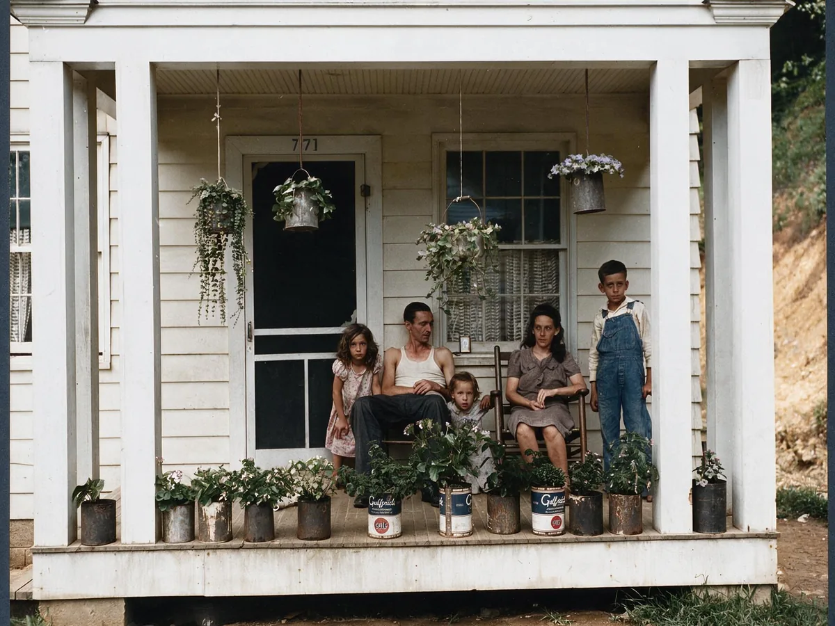 A miner's family on their porch, after enhancement