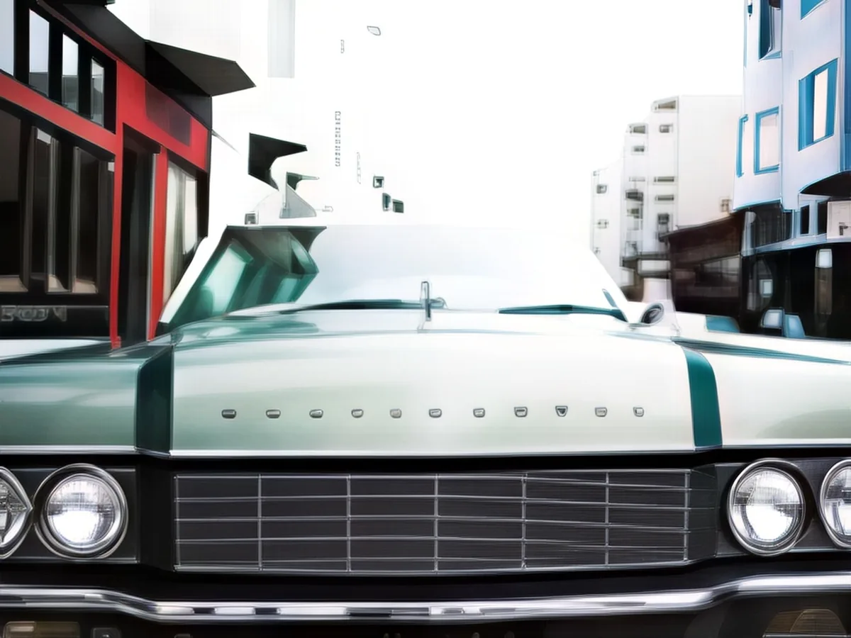 Pixelated photo of a classic car grille, After