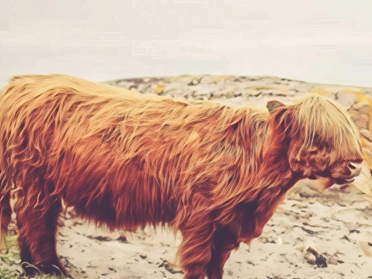 Soft photo of a long-haired cow, after enhancement